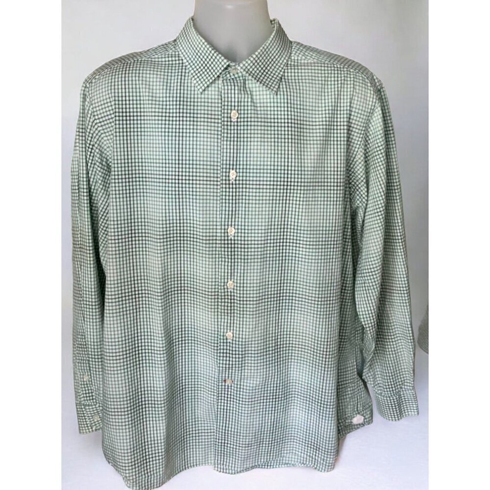 Cremeux Collection Green White Gingham Long Sleeve Button Down Dress Shirt XL